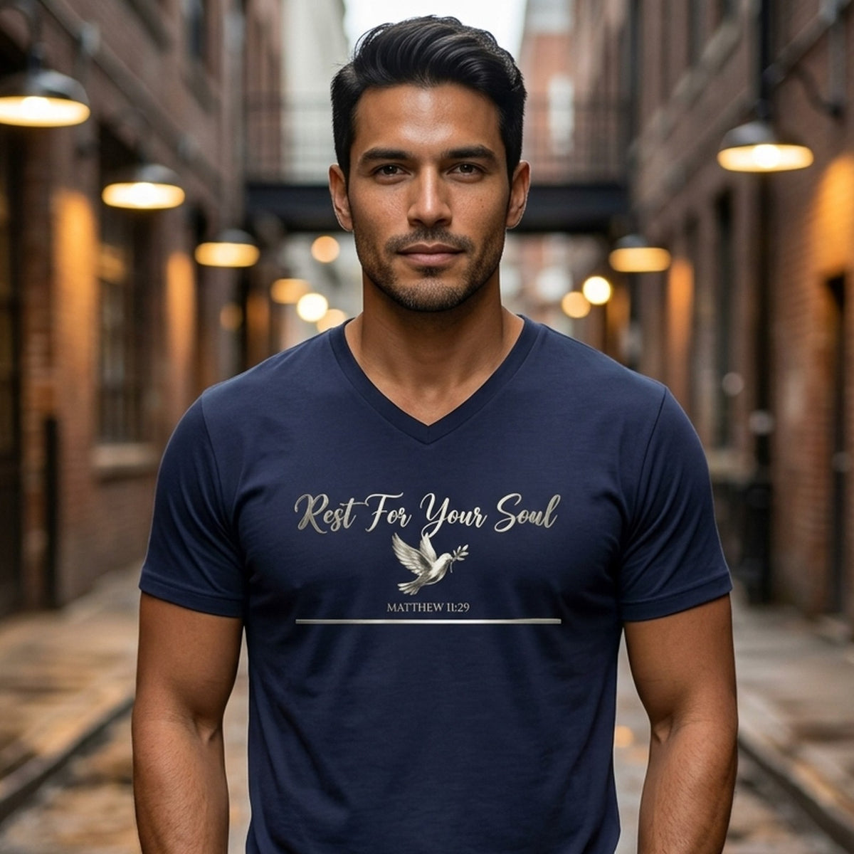 Rest For Your Soul Matthew 11:29 Christian V-Neck T-Shirt - Unisex Faith Apparel, Scripture Graphic, Soft Cotton