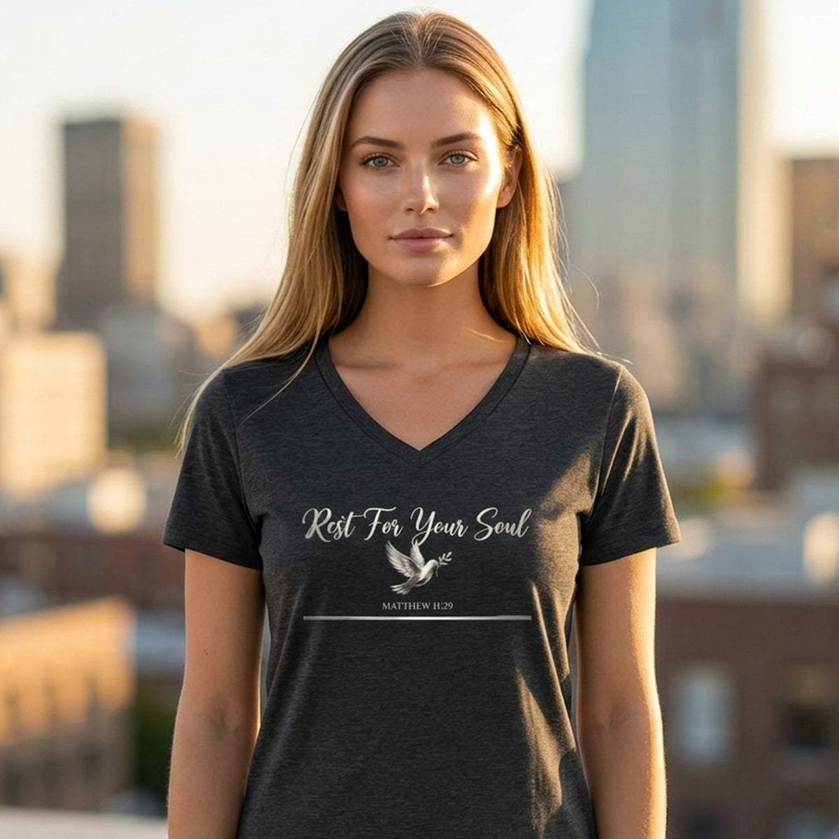 Rest For Your Soul Matthew 11:29 Christian V-Neck T-Shirt - Unisex Faith Apparel, Scripture Graphic, Soft Cotton
