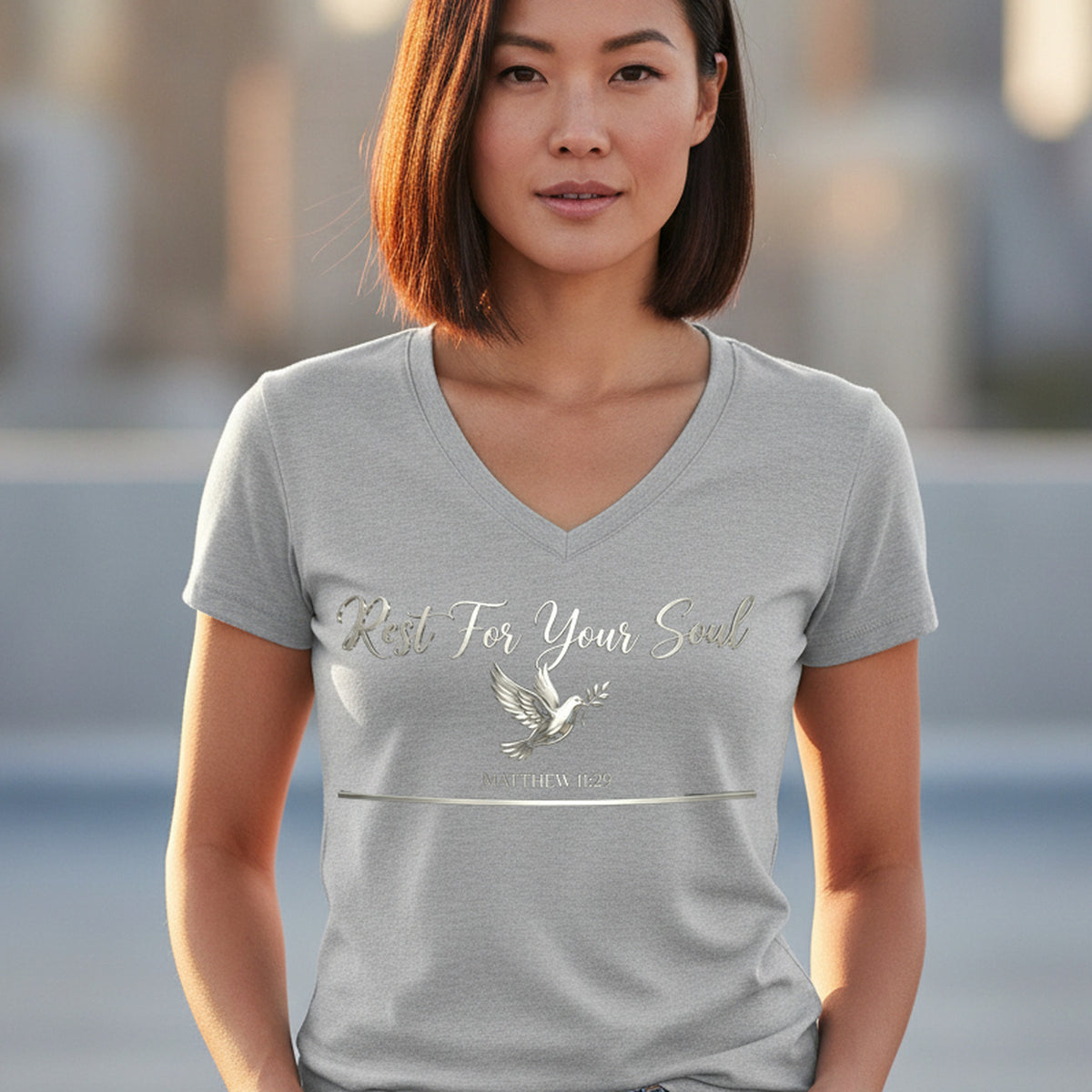 Rest For Your Soul Matthew 11:29 Christian V-Neck T-Shirt - Unisex Faith Apparel, Scripture Graphic, Soft Cotton