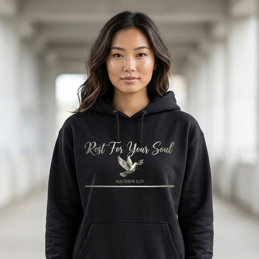 Rest For Your Soul Matthew 11:29 Christian Pullover Hoodie - Unisex Faith Apparel, Scripture Graphic, Soft Cotton