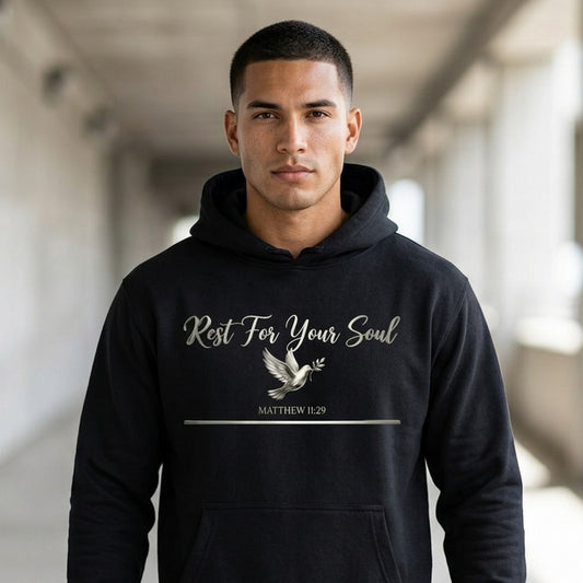 Rest For Your Soul Matthew 11:29 Christian Pullover Hoodie - Unisex Faith Apparel, Scripture Graphic, Soft Cotton