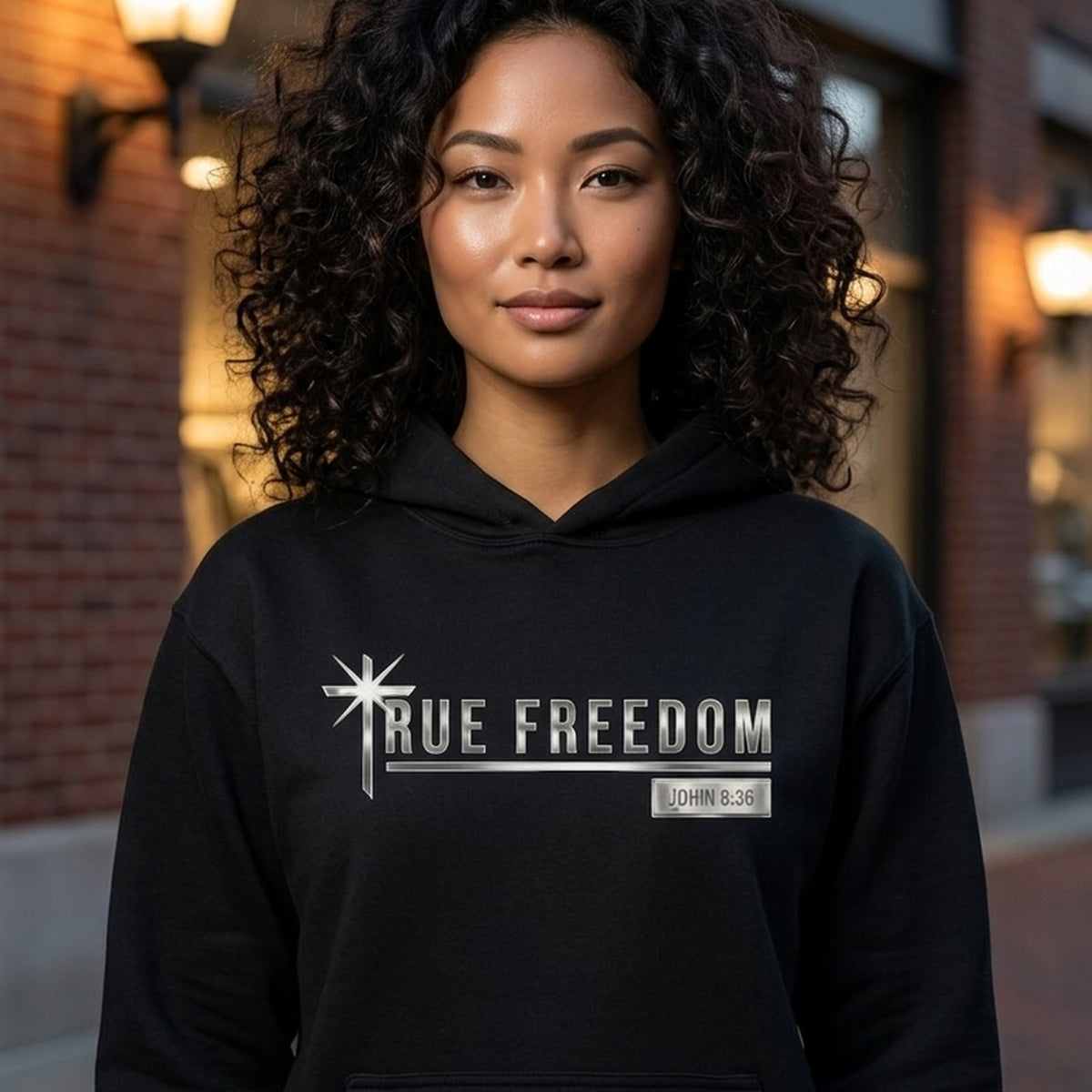 True Freedom John 8:36 Christian Pullover Hoodie - Unisex Faith Apparel, Scripture Graphic, Soft Cotton