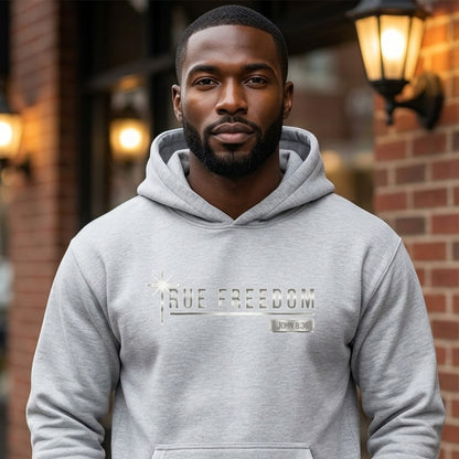 True Freedom John 8:36 Christian Pullover Hoodie - Unisex Faith Apparel, Scripture Graphic, Soft Cotton