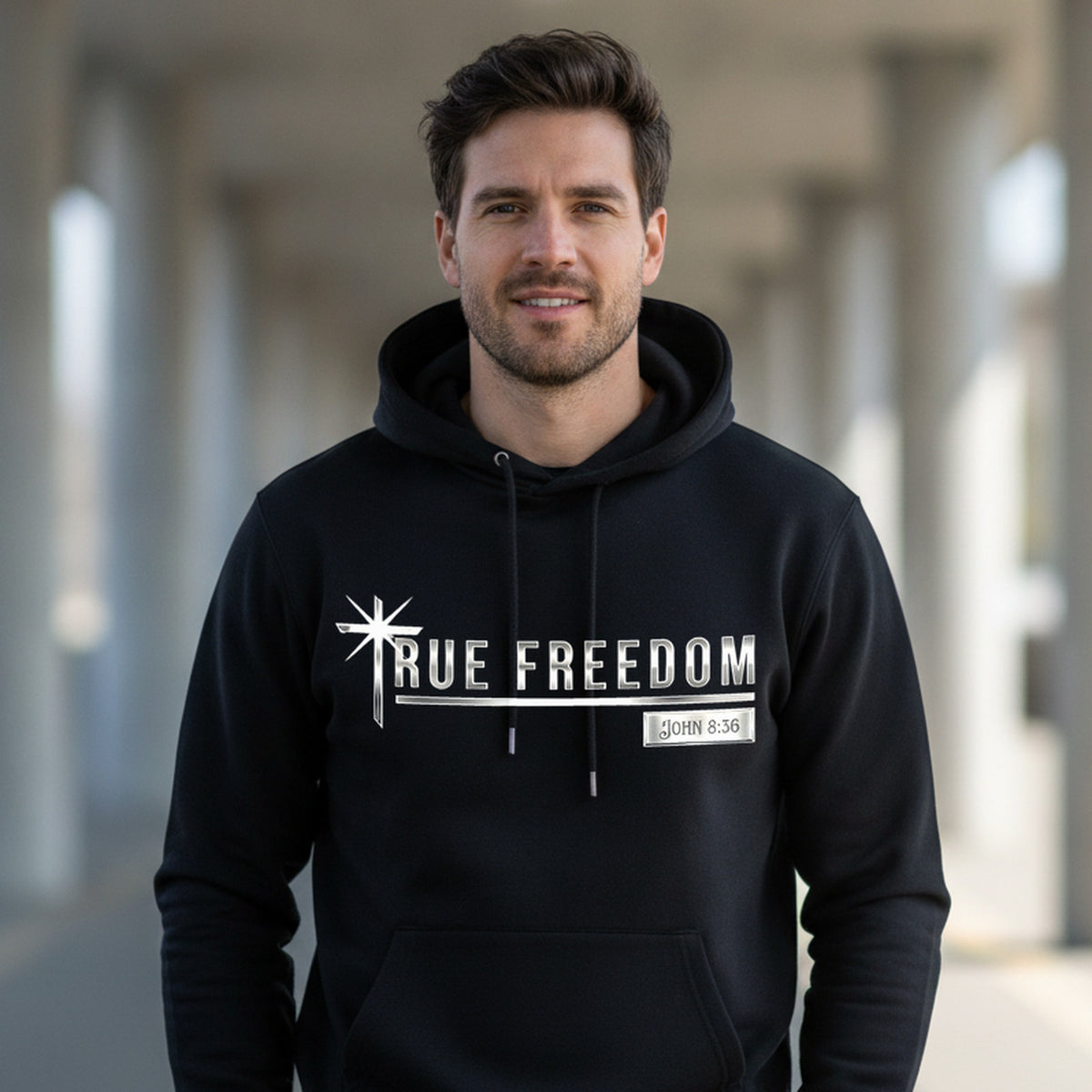 True Freedom John 8:36 Christian Pullover Hoodie - Unisex Faith Apparel, Scripture Graphic, Soft Cotton