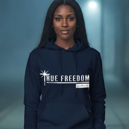 True Freedom John 8:36 Christian Pullover Hoodie - Unisex Faith Apparel, Scripture Graphic, Soft Cotton