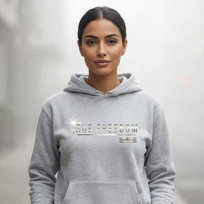 True Freedom John 8:36 Christian Pullover Hoodie - Unisex Faith Apparel, Scripture Graphic, Soft Cotton