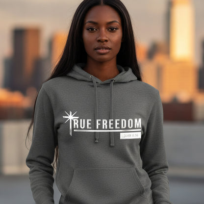 True Freedom John 8:36 Christian Pullover Hoodie - Unisex Faith Apparel, Scripture Graphic, Soft Cotton