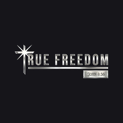 True Freedom John 8:36 Christian V-Neck T-Shirt - Unisex Faith Apparel, Scripture Graphic, Soft Cotton