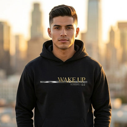 Wake Up Romans 12:2 Christian Pullover Hoodie - Unisex Faith Apparel, Scripture Graphic, Soft Cotton