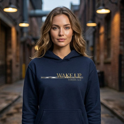 Wake Up Romans 12:2 Christian Pullover Hoodie - Unisex Faith Apparel, Scripture Graphic, Soft Cotton