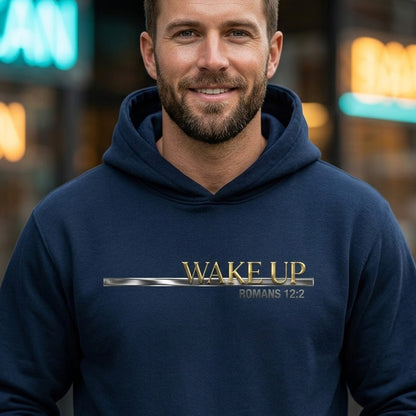 Wake Up Romans 12:2 Christian Pullover Hoodie - Unisex Faith Apparel, Scripture Graphic, Soft Cotton