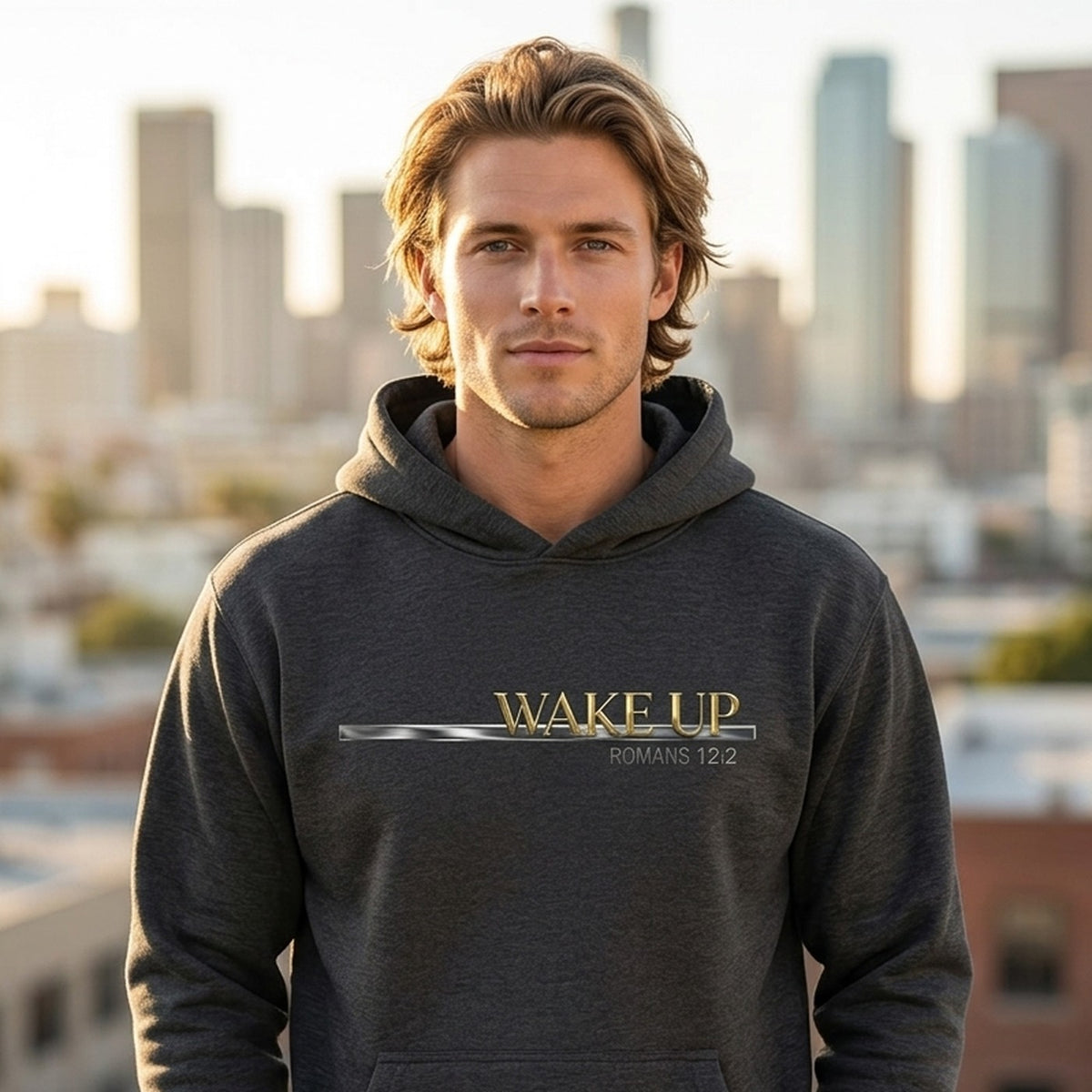 Wake Up Romans 12:2 Christian Pullover Hoodie - Unisex Faith Apparel, Scripture Graphic, Soft Cotton