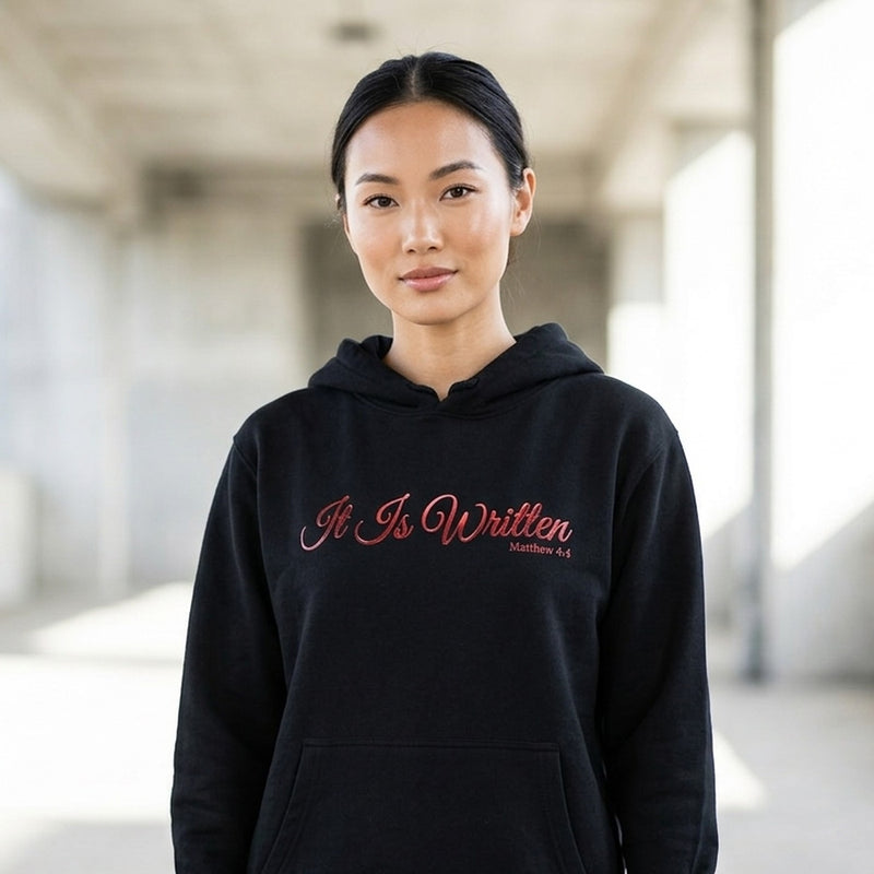 It Is Written Matthew 4:4 Christian Pullover Hoodie - Unisex Faith Apparel, Scripture Graphic, Soft Cotton