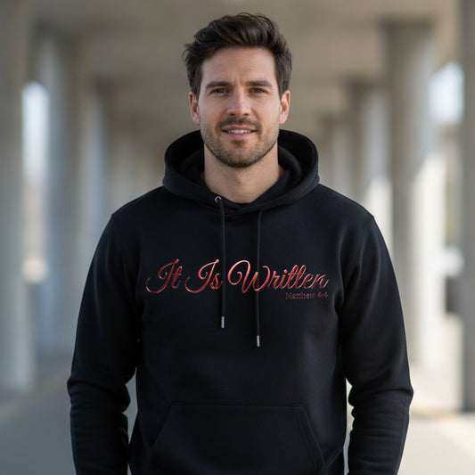 It Is Written Matthew 4:4 Christian Pullover Hoodie - Unisex Faith Apparel, Scripture Graphic, Soft Cotton