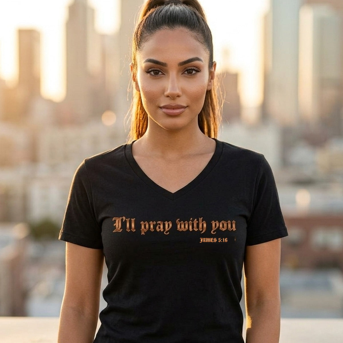 I Will Pray With You James 5:16 Christian V-Neck T-Shirt - Unisex Faith Apparel, Scripture Graphic, Soft Cotton