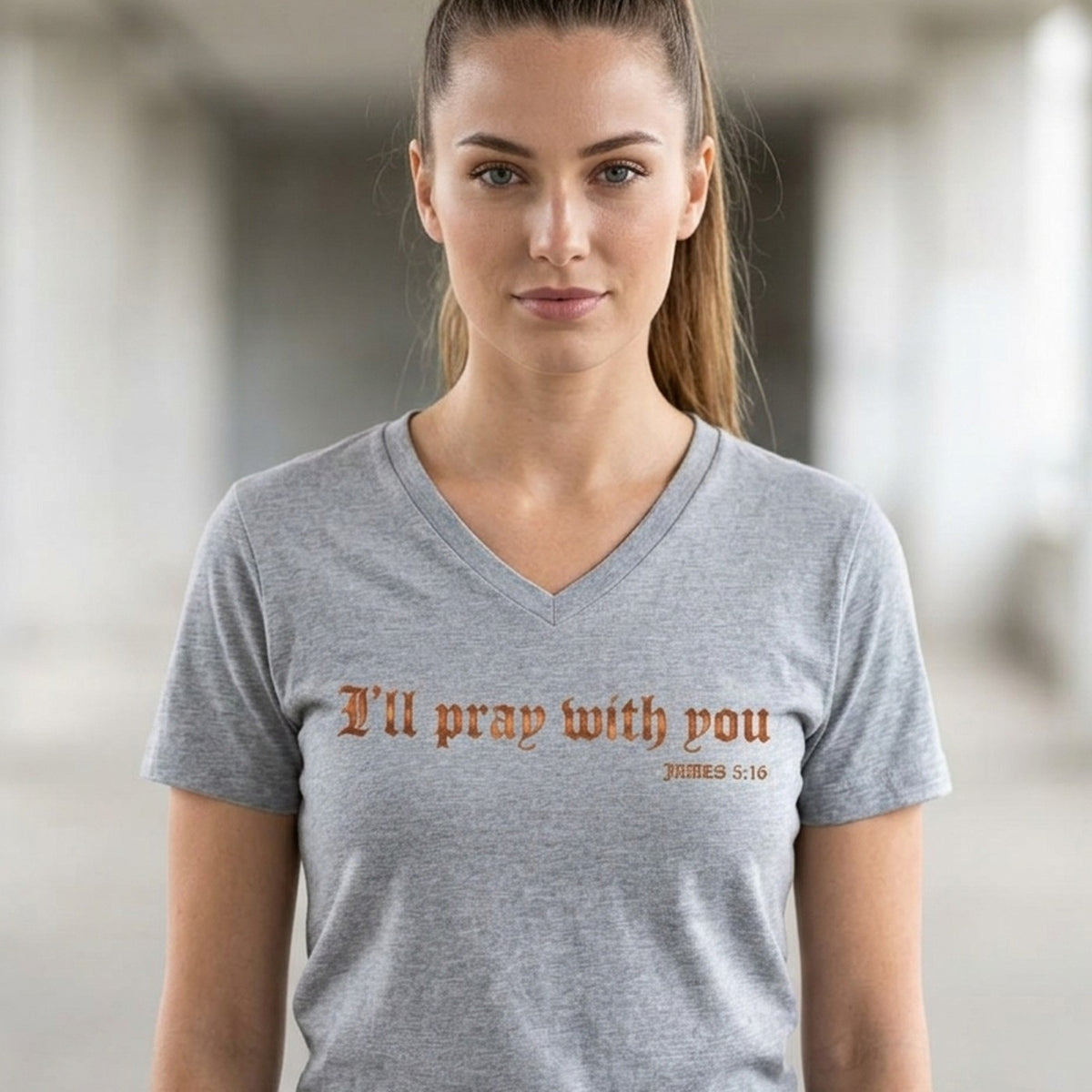 I Will Pray With You James 5:16 Christian V-Neck T-Shirt - Unisex Faith Apparel, Scripture Graphic, Soft Cotton