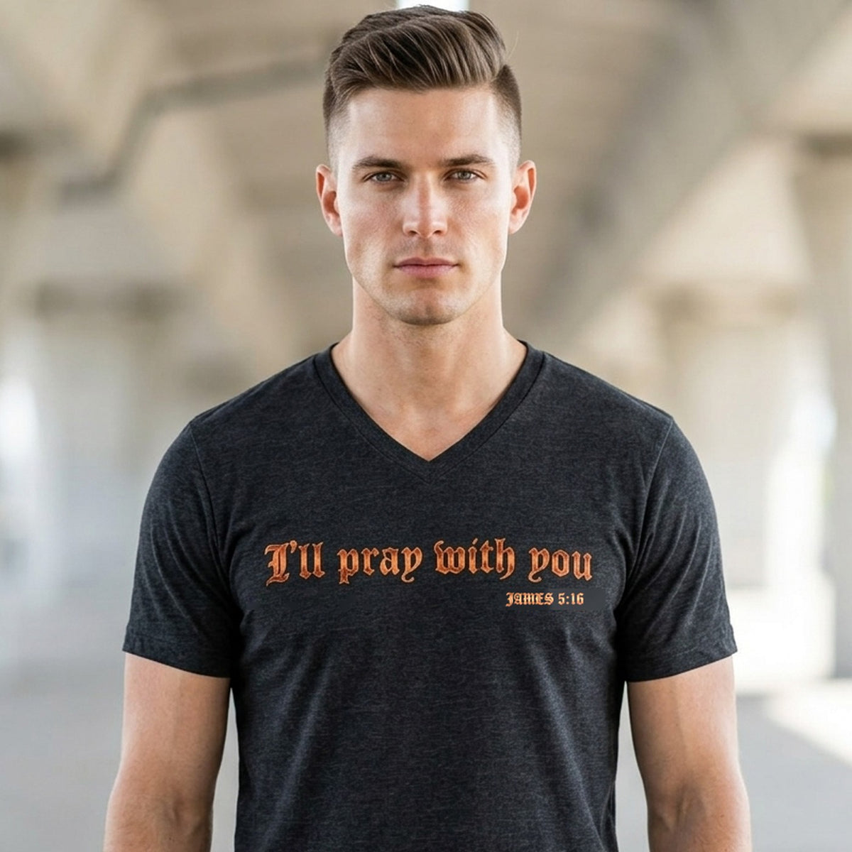 I Will Pray With You James 5:16 Christian V-Neck T-Shirt - Unisex Faith Apparel, Scripture Graphic, Soft Cotton