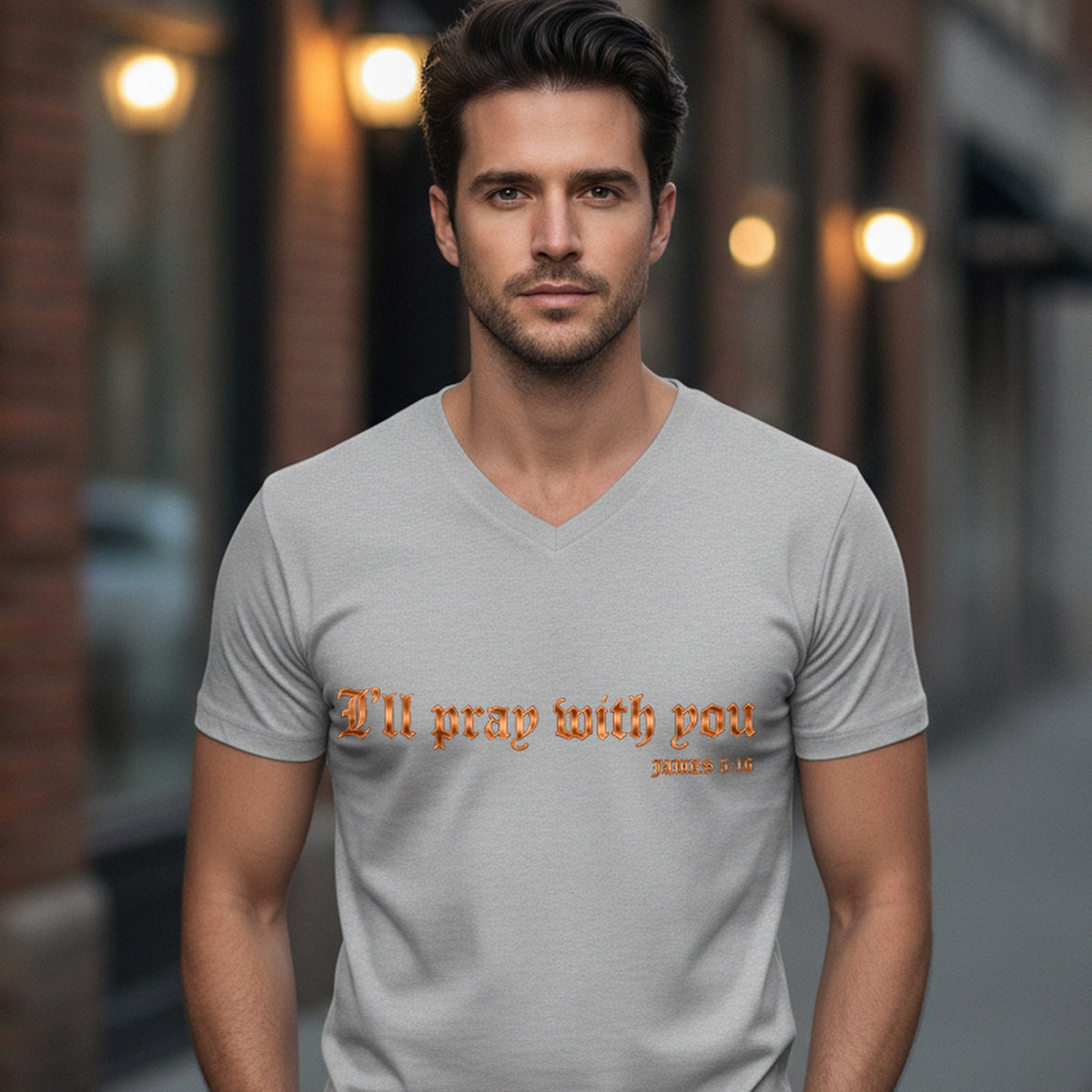 I Will Pray With You James 5:16 Christian V-Neck T-Shirt - Unisex Faith Apparel, Scripture Graphic, Soft Cotton