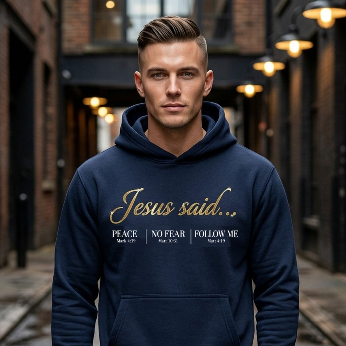 Jesus Said Mark 4:39 Matthew 10:31 Matthew 4:19 Christian Hoodie - Unisex Faith Apparel, Scripture Graphic
