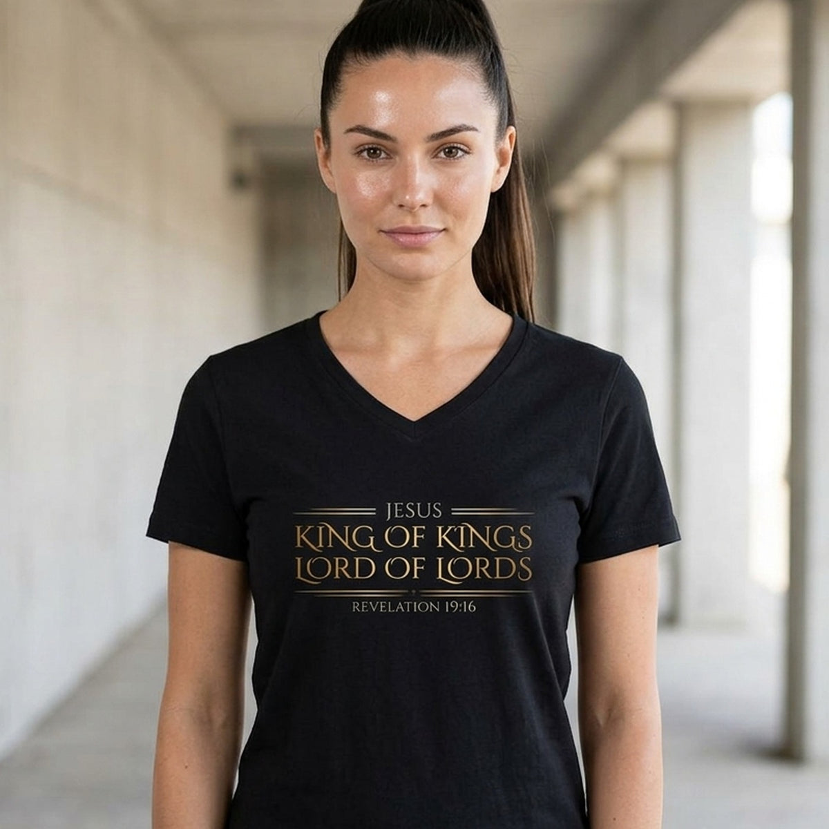 Jesus King of Kings Revelation 19:16 Christian V-Neck - Unisex Faith Apparel, Scripture Graphic, Soft Cotton
