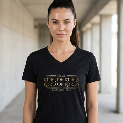 Jesus King of Kings Revelation 19:16 Christian V-Neck - Unisex Faith Apparel, Scripture Graphic, Soft Cotton