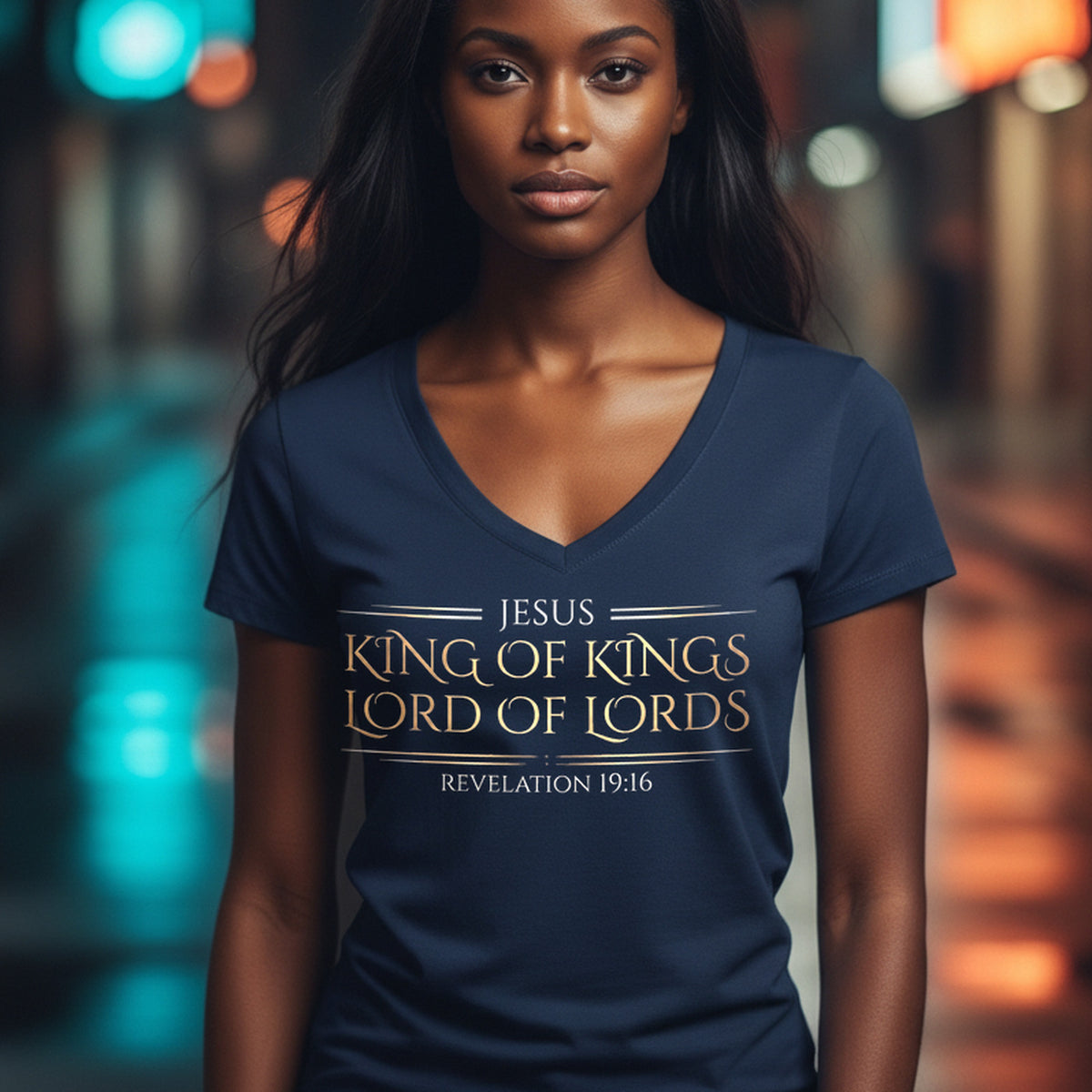 Jesus King of Kings Revelation 19:16 Christian V-Neck - Unisex Faith Apparel, Scripture Graphic, Soft Cotton