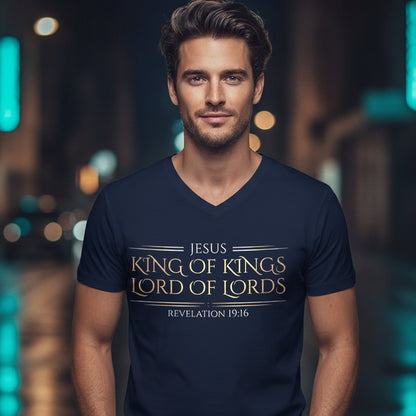 Jesus King of Kings Revelation 19:16 Christian V-Neck - Unisex Faith Apparel, Scripture Graphic, Soft Cotton