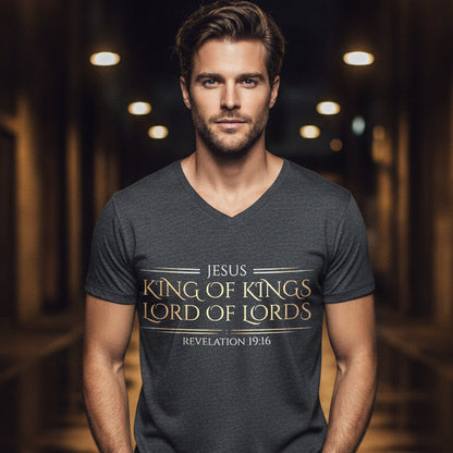 Jesus King of Kings Revelation 19:16 Christian V-Neck - Unisex Faith Apparel, Scripture Graphic, Soft Cotton