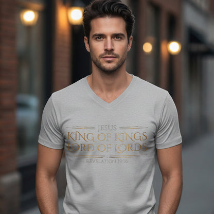 Jesus King of Kings Revelation 19:16 Christian V-Neck - Unisex Faith Apparel, Scripture Graphic, Soft Cotton