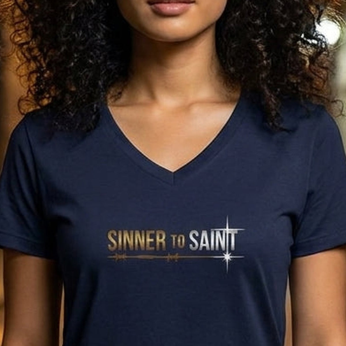 Sinner to Saint Christian V-Neck T-Shirt - Unisex Faith Apparel, Scripture Graphic, Soft Cotton