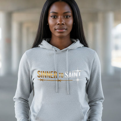 Sinner to Saint Christian Pullover Hoodie - Unisex Faith Apparel, Scripture Graphic, Soft Cotton