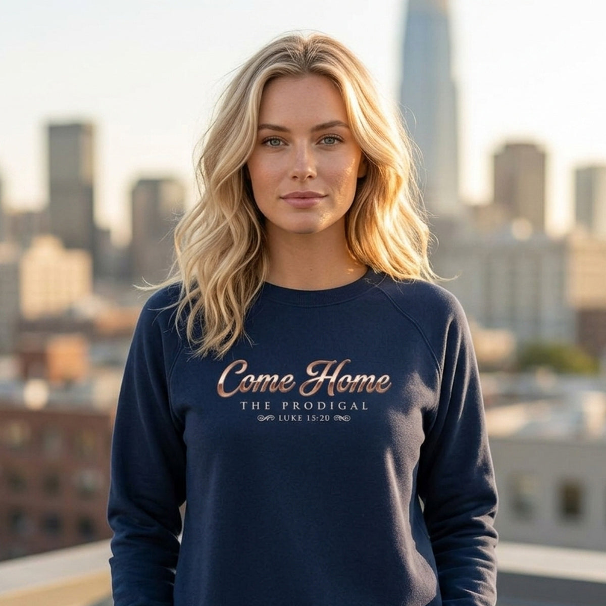 The Prodigal Luke 15:20 Christian Crewneck Sweatshirt - Unisex Faith Apparel, Scripture Graphic, Soft Cotton