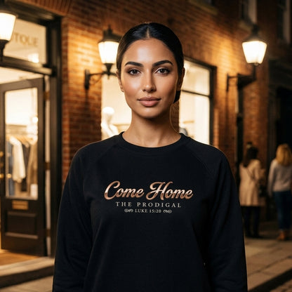 The Prodigal Luke 15:20 Christian Crewneck Sweatshirt - Unisex Faith Apparel, Scripture Graphic, Soft Cotton