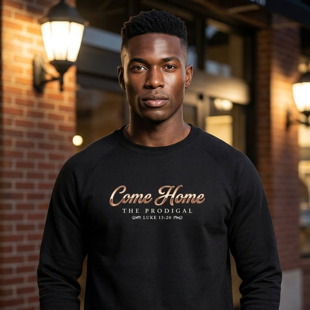 The Prodigal Luke 15:20 Christian Crewneck Sweatshirt - Unisex Faith Apparel, Scripture Graphic, Soft Cotton