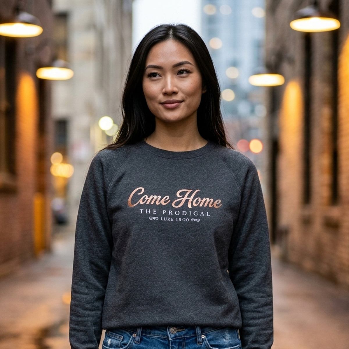 The Prodigal Luke 15:20 Christian Crewneck Sweatshirt - Unisex Faith Apparel, Scripture Graphic, Soft Cotton