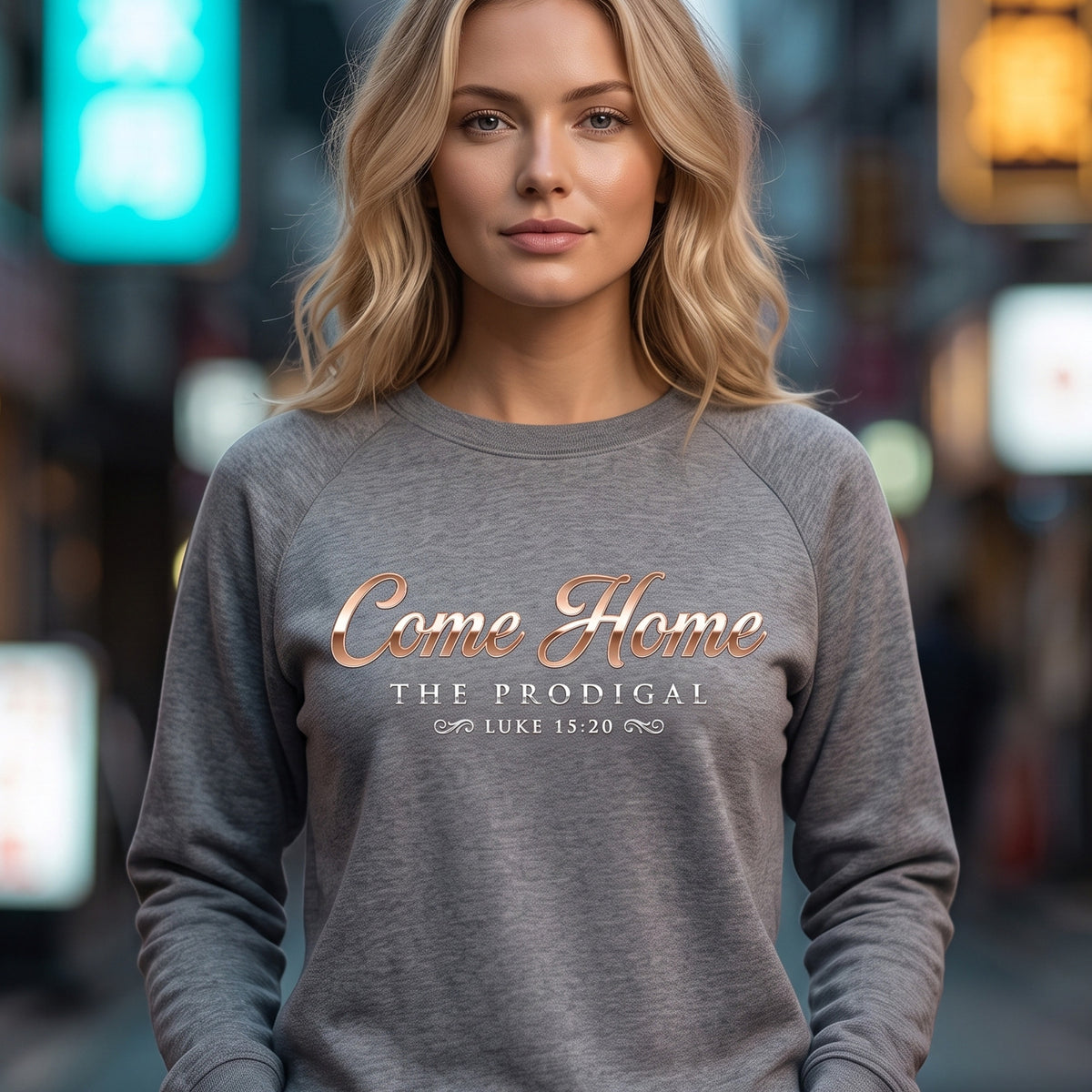 The Prodigal Luke 15:20 Christian Crewneck Sweatshirt - Unisex Faith Apparel, Scripture Graphic, Soft Cotton
