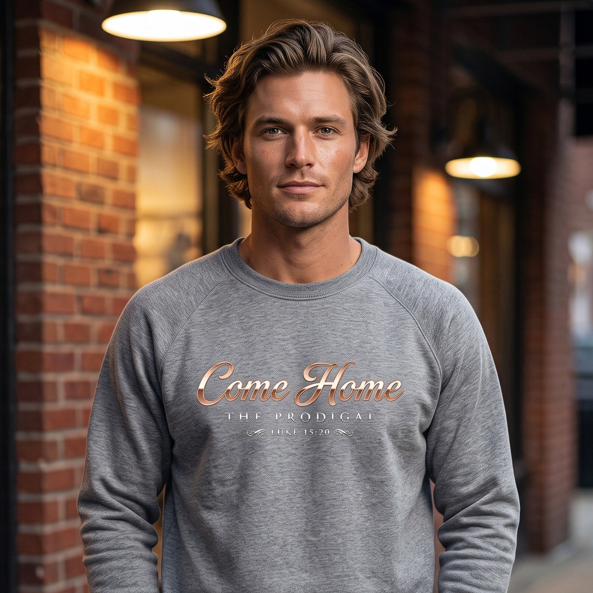 The Prodigal Luke 15:20 Christian Crewneck Sweatshirt - Unisex Faith Apparel, Scripture Graphic, Soft Cotton