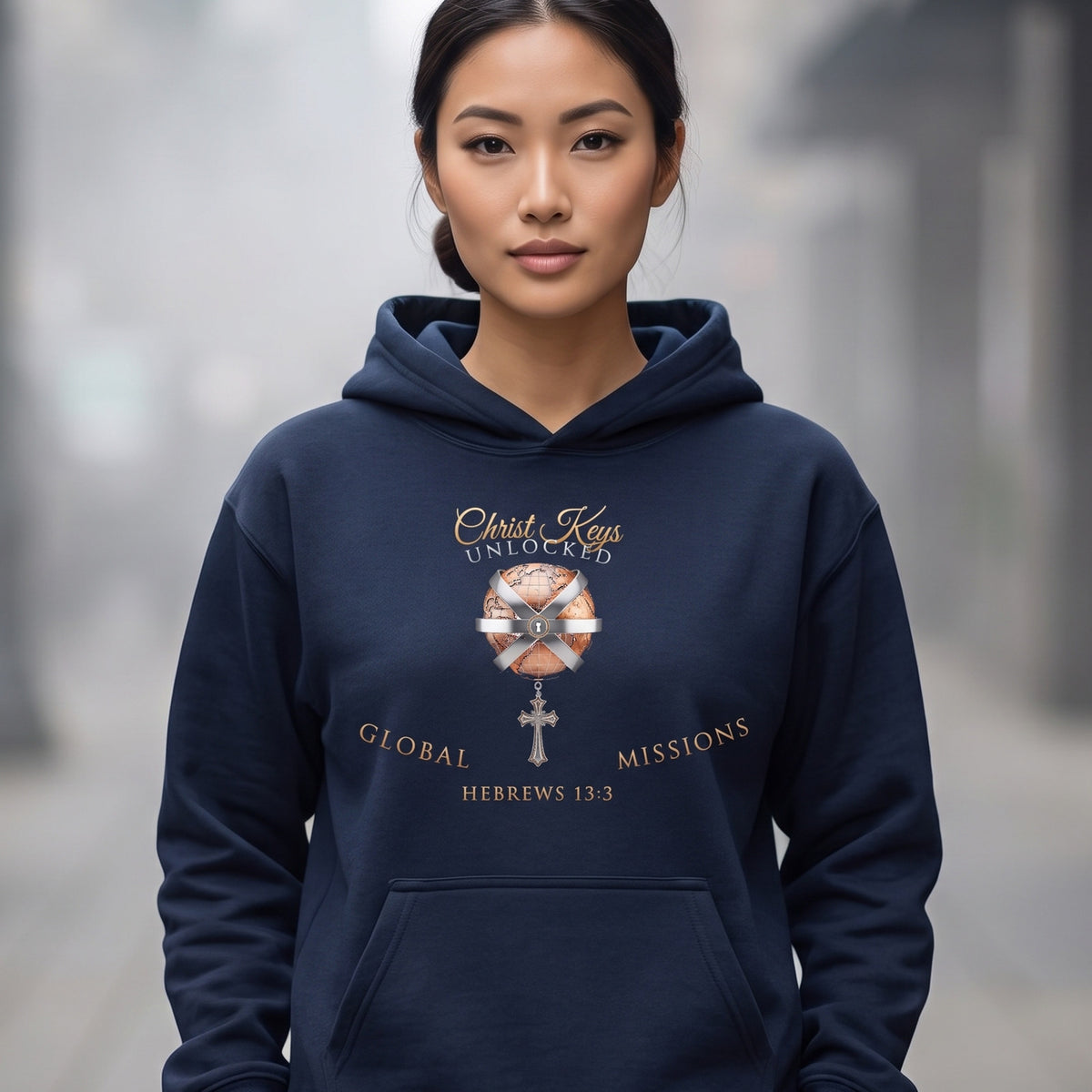 Unlocked Global Missions Hebrews 13:3 Christian Pullover Hoodie - Unisex Faith Apparel, Scripture Graphic