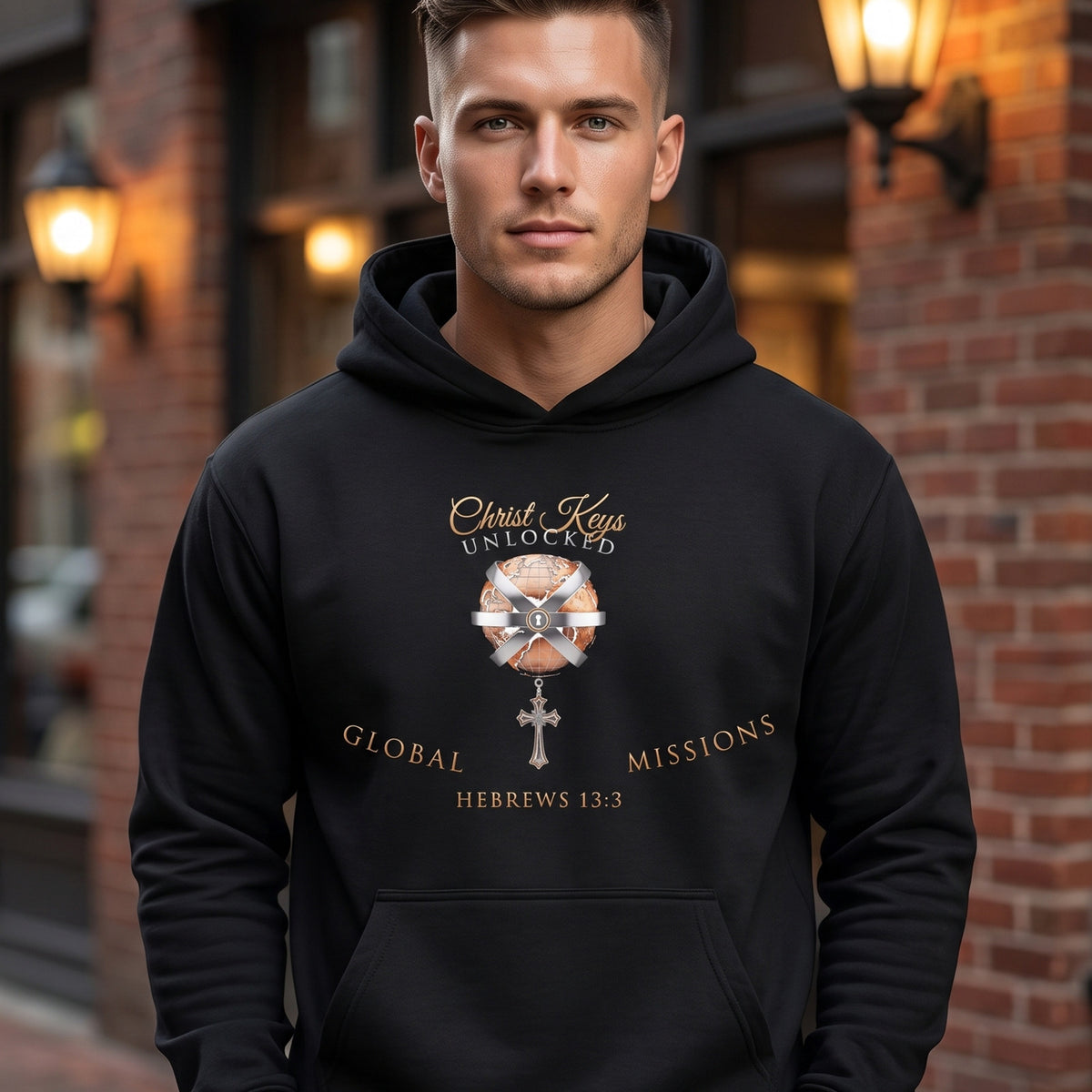 Unlocked Global Missions Hebrews 13:3 Christian Pullover Hoodie - Unisex Faith Apparel, Scripture Graphic