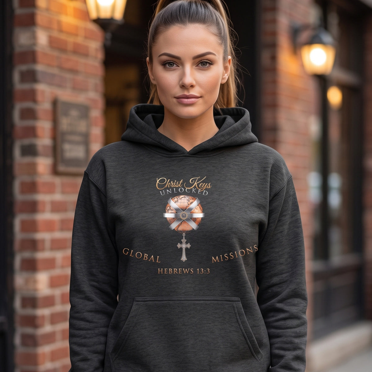 Unlocked Global Missions Hebrews 13:3 Christian Pullover Hoodie - Unisex Faith Apparel, Scripture Graphic