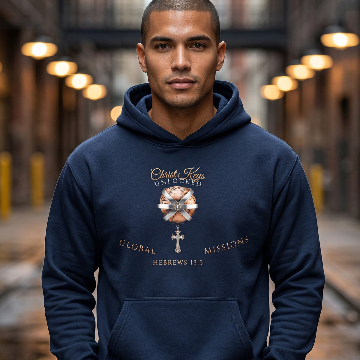 Unlocked Global Missions Hebrews 13:3 Christian Pullover Hoodie - Unisex Faith Apparel, Scripture Graphic