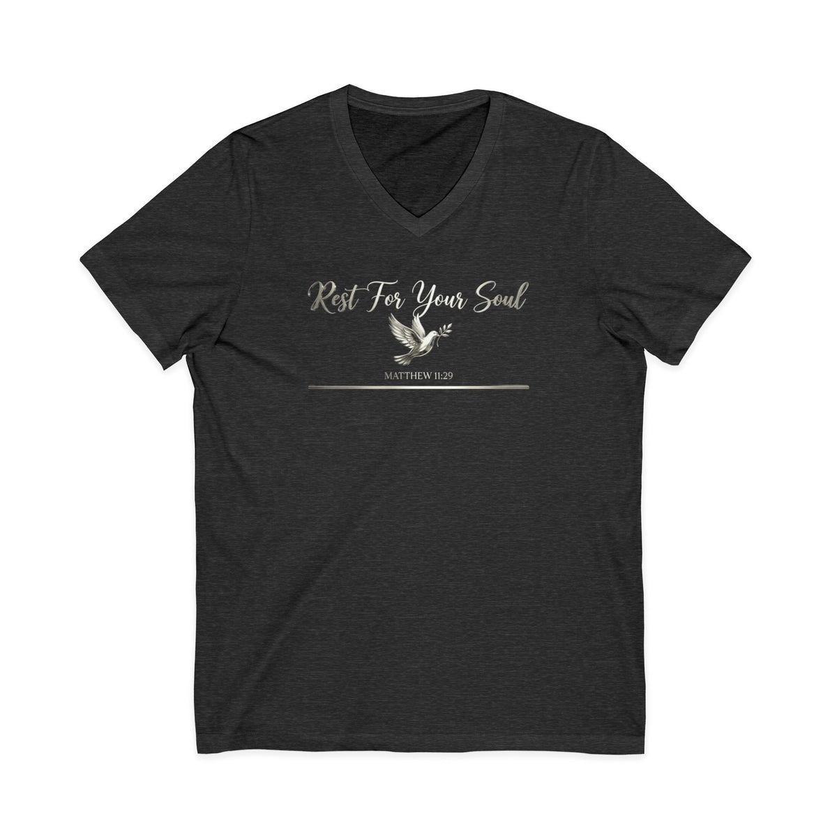 Rest For Your Soul Matthew 11:29 Christian V-Neck T-Shirt - Unisex Faith Apparel, Scripture Graphic, Soft Cotton