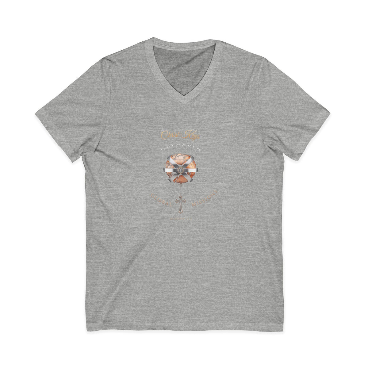 Unlocked Global Missions Hebrews 13:3 Christian V-Neck T-Shirt - Unisex Faith Apparel, Scripture Graphic