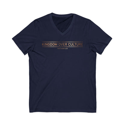 Kingdom Over Culture Matthew 6:33 Christian V-Neck T-Shirt - Unisex Faith Apparel, Scripture Graphic, Soft Cotton