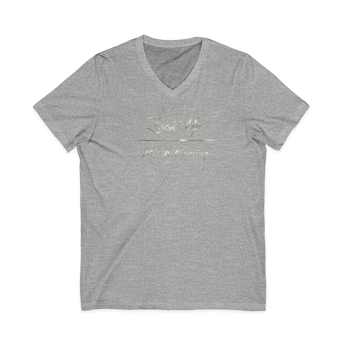 Look Up He Is Coming Luke 21:28 Christian V-Neck T-Shirt - Unisex Faith Apparel, Scripture Graphic, Soft Cotton