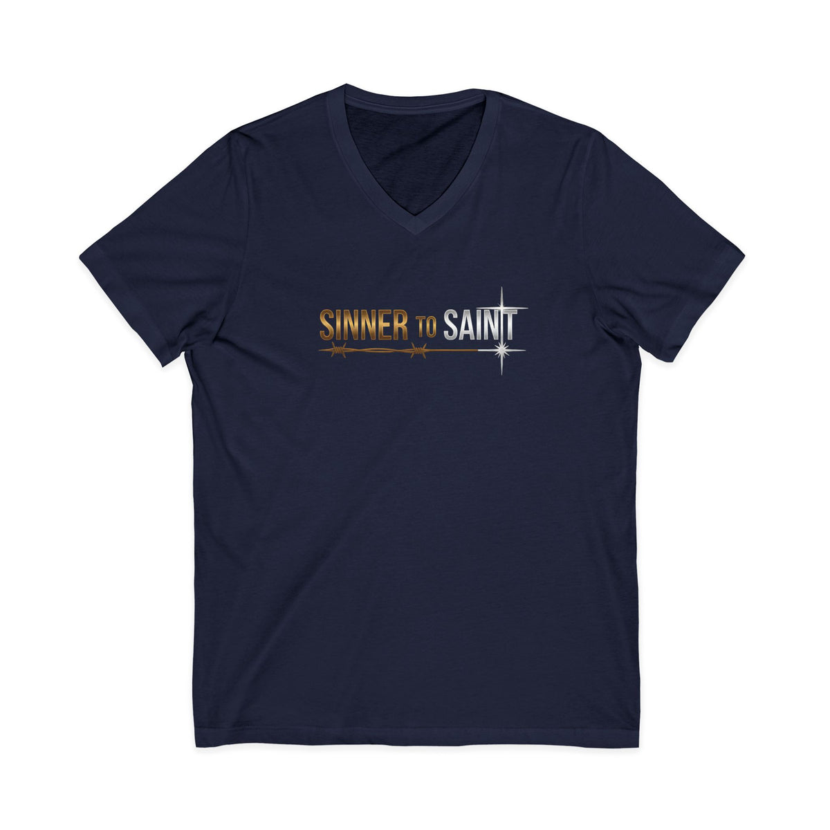 Sinner to Saint Christian V-Neck T-Shirt - Unisex Faith Apparel, Scripture Graphic, Soft Cotton