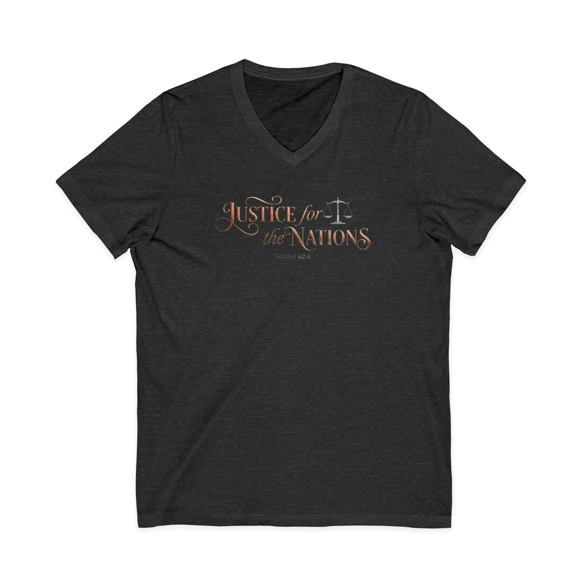 Justice For The Nations Isaiah 42:4 Christian V-Neck T-Shirt - Unisex Faith Apparel, Scripture Graphic, Soft Cotton