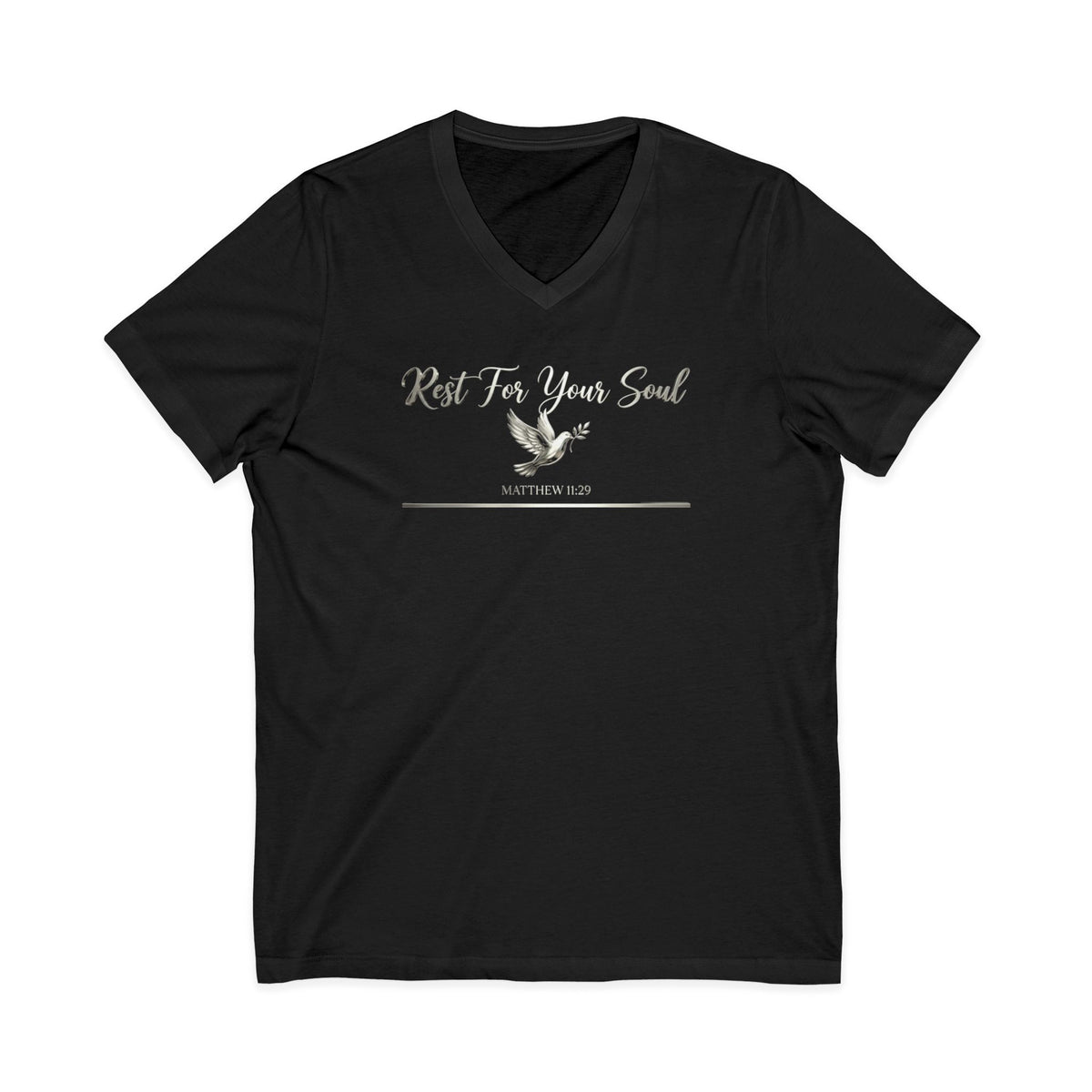 Rest For Your Soul Matthew 11:29 Christian V-Neck T-Shirt - Unisex Faith Apparel, Scripture Graphic, Soft Cotton