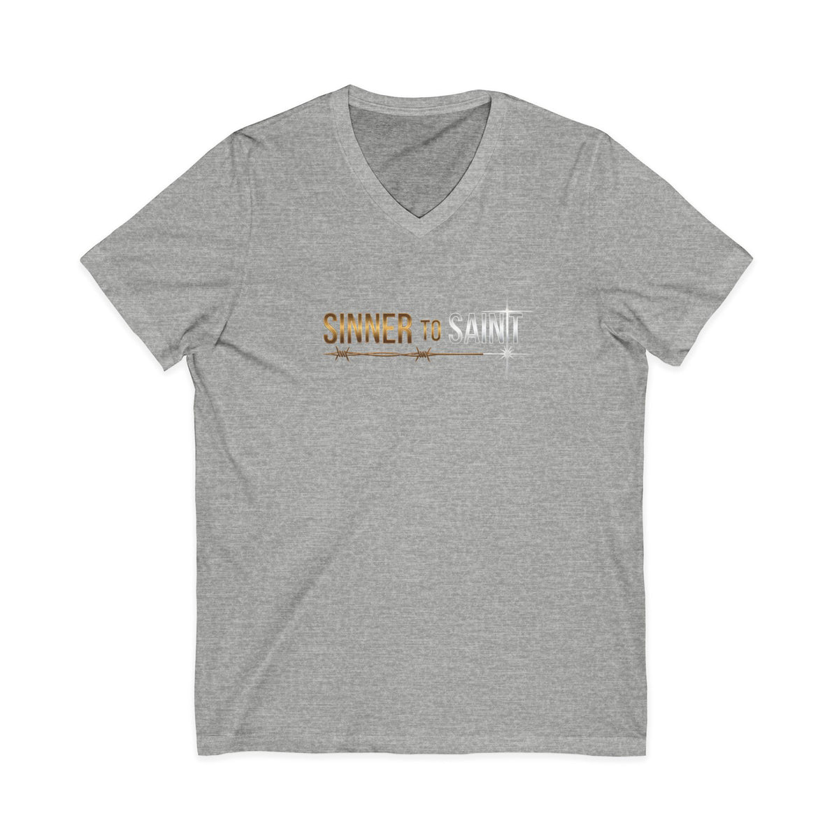 Sinner to Saint Christian V-Neck T-Shirt - Unisex Faith Apparel, Scripture Graphic, Soft Cotton