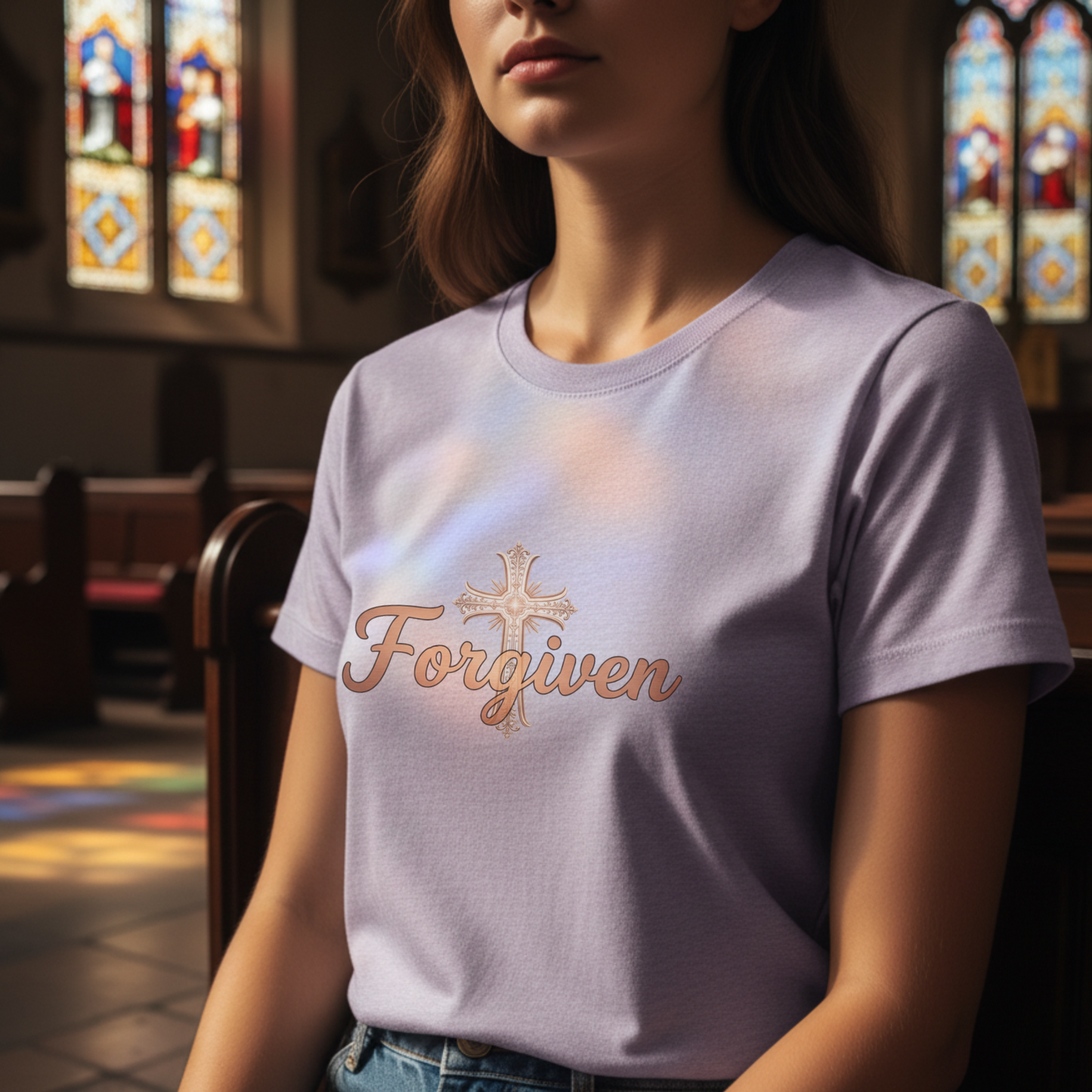 Forgiven Gold Cross T-Shirt | Psalm 103:8 – “The Lord is compassionate and gracious, slow to anger, abounding in love.”